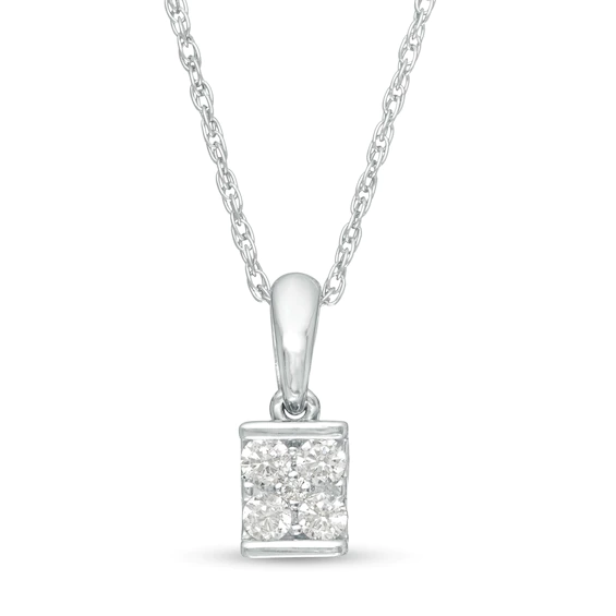 0.145 CT. T.w. Diamond Square Pendant in 14K White Gold