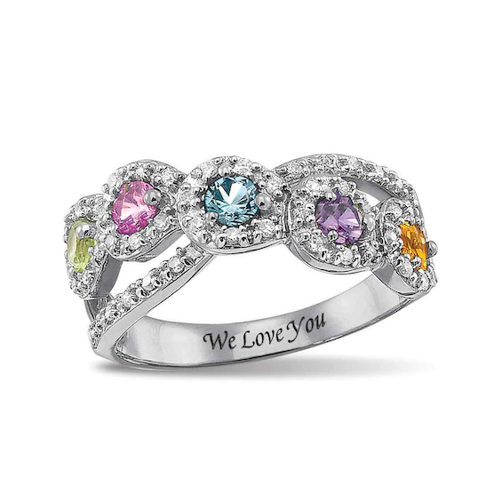 Mother's 3.0mm Birthstone and Cubic Zirconia Frame Engravable