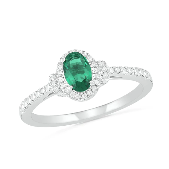 Oval Lab-Created Emerald and 0.065 CT. T.w. Diamond Frame Collar Bead