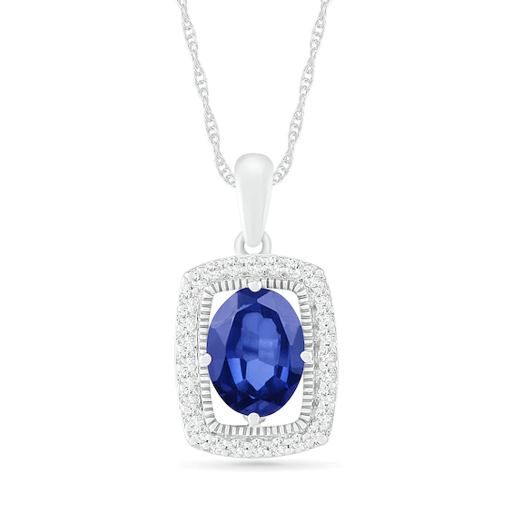 Oval Blue and White Lab-Created Sapphire Open Cushion Frame