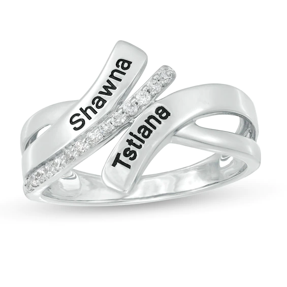 Couple's 0.085 CT. T.w. Diamond Engravable Multi-Row Bypass Ribbon