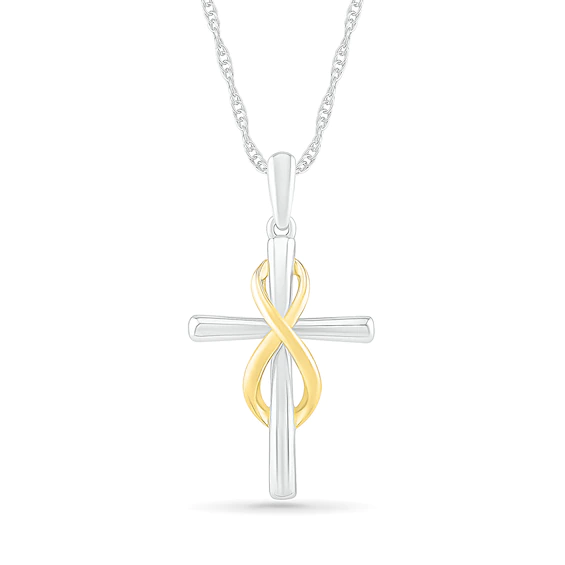 Infinity Wrap Cross Pendant in 10K Two-Tone Gold