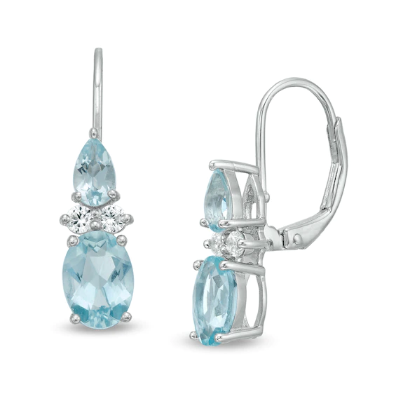 Oval and Pear-Shaped Aquamarine with Lab-Created White Sapphire Duo