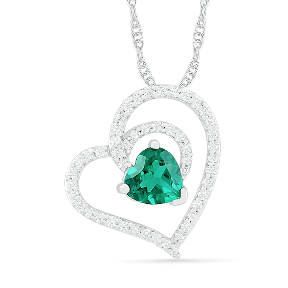 6.0mm Lab-Created Emerald and White Sapphire Tilted Double Loop Heart