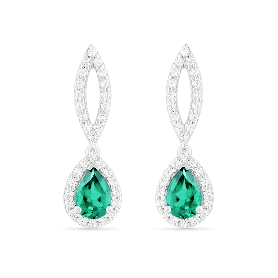 Pear-Shaped Lab-Created Emerald and White Sapphire Frame Open Marquise