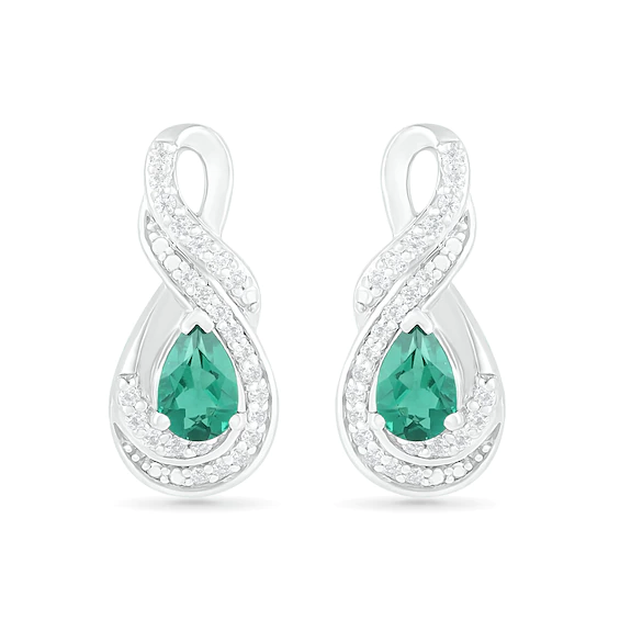 Pear-Shaped Lab-Created Emerald and White Sapphire Infinity Twist Drop