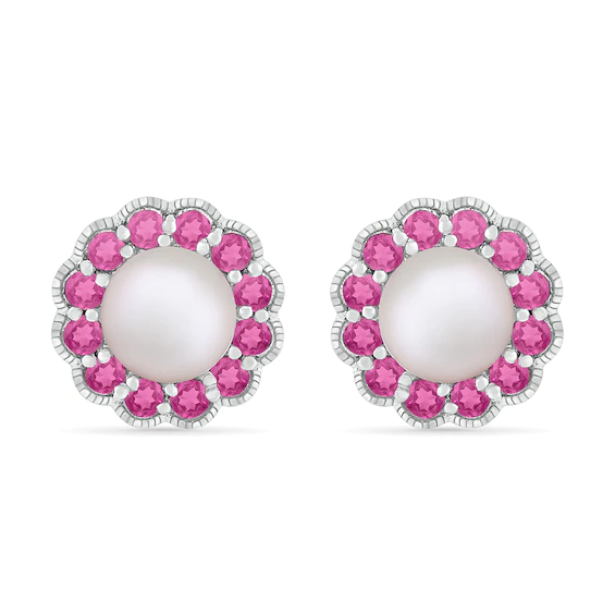 Cultured Freshwater Pearl and Lab-Created Pink Sapphire Frame