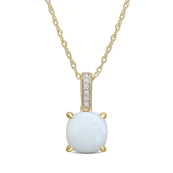 8.0mm Cushion-Cut Opal and Diamond Accent Vintage-Style Drop Pendant