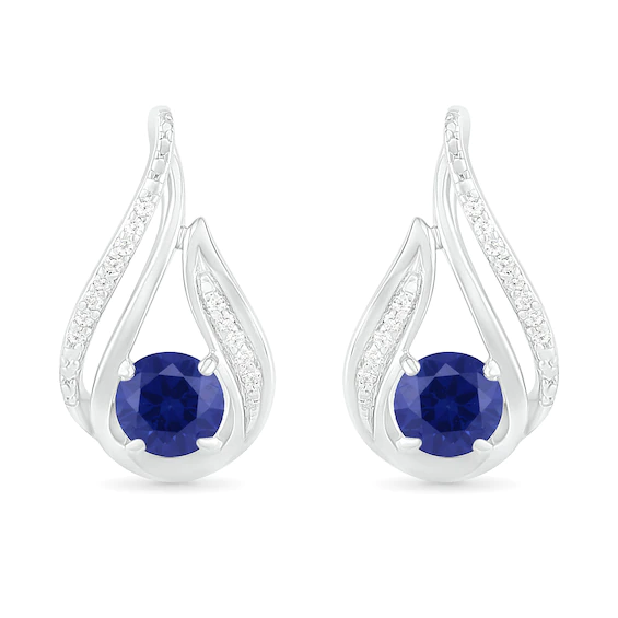 5.0mm Lab-Created Blue Sapphire and 0.065 CT. T.w. Diamond Beaded Open