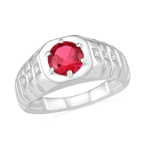 Men's 7.0mm Lab-Created Ruby and 0.04 CT. T.w. Diamond Octagonal-Top