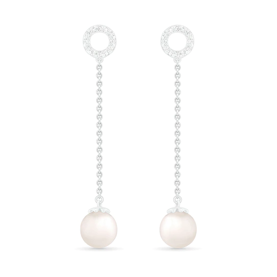 7.0mm Cultured Freshwater Pearl and Lab-Created White Sapphire Open