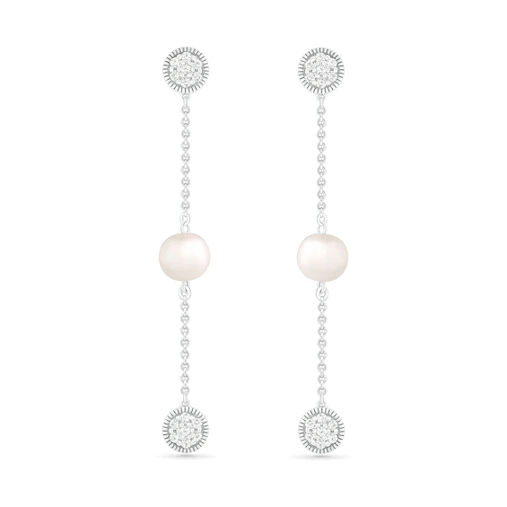 6.0mm Cultured Freshwater Pearl and Lab-Created White Sapphire Cluster