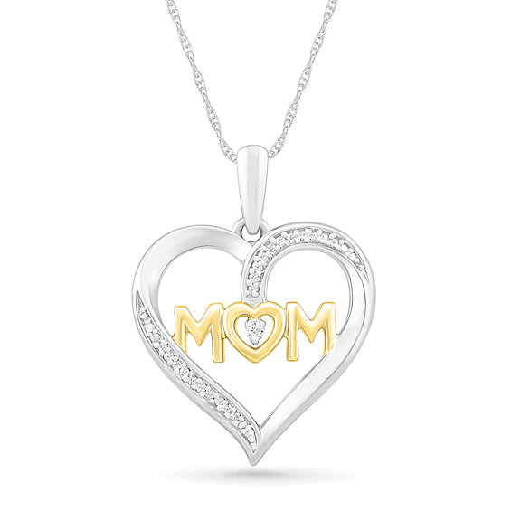 0.04 CT. T.w. Diamond Heart "Mom" Pendant in Sterling Silver and 10K