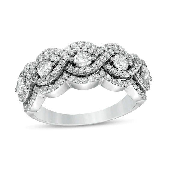 0.95 CT. T.w. Diamond Five Stone Twist Scallop Edge Ring in 10K White