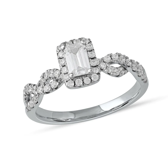 0.75 CT. T.w. Emerald-Cut Diamond Frame Twist Shank Engagement Ring in