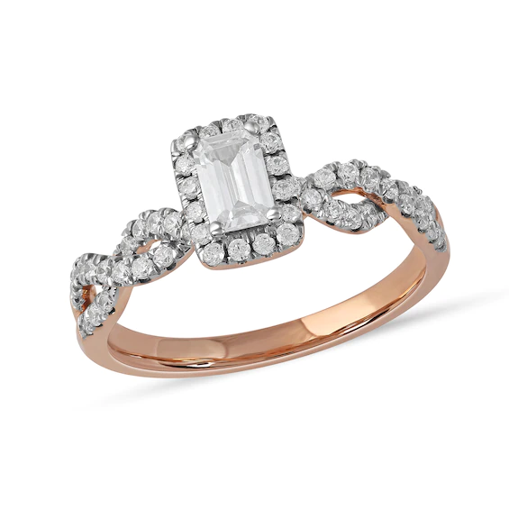 0.75 CT. T.w. Emerald-Cut Diamond Frame Twist Shank Engagement Ring in