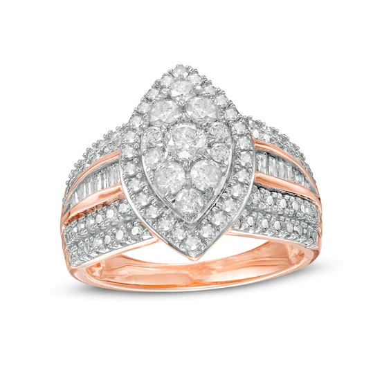 1.45 CT. T.w. Composite Marquise Diamond Frame Ring in 10K Rose Gold