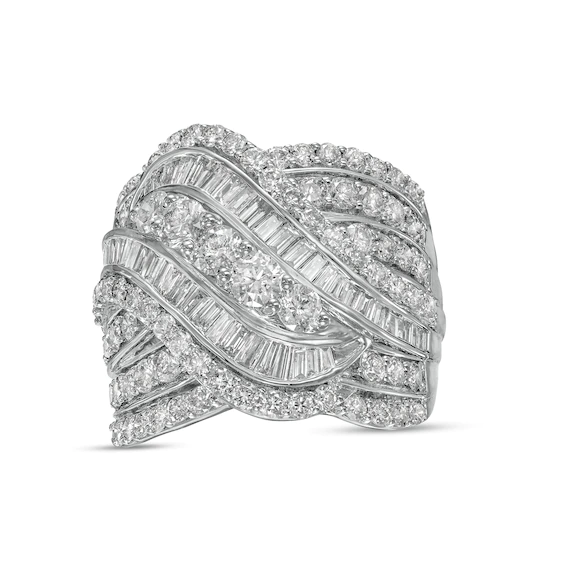 3.00 CT. T.w. Baguette and Round Diamond Multi-Row Crossover Ring in