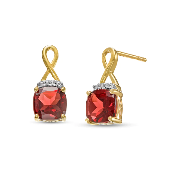 6.0mm Cushion-Cut Garnet and Diamond Accent Infinity Drop Earrings in