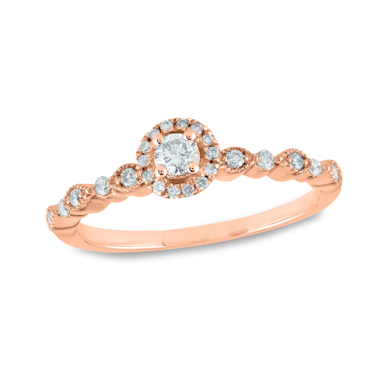 0.25 CT. T.w. Diamond Frame Scallop Shank Ring in 14K Rose Gold