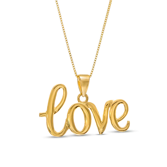 Cursive "love" Pendant in 14K Gold