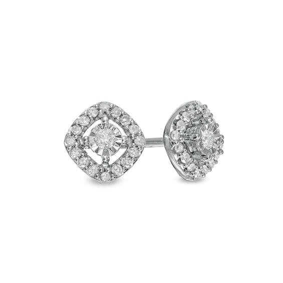 0.145 CT. T.w. Diamond Cushion-Shaped Frame Stud Earrings in 10K White