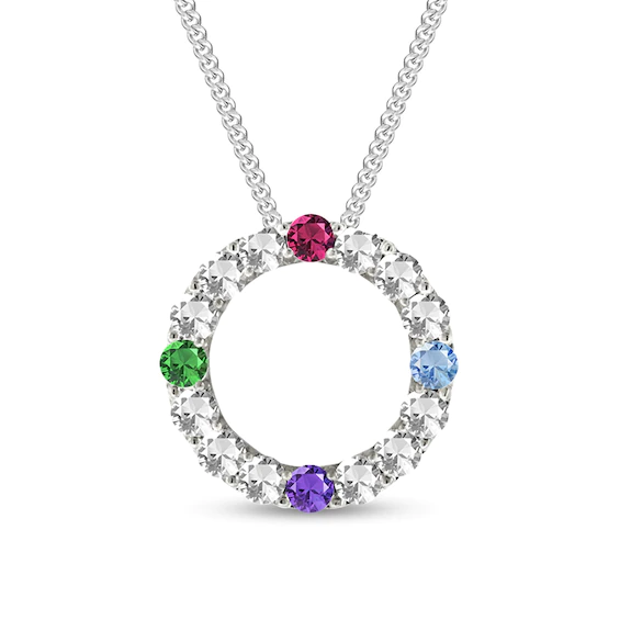 Gemstone and White Topaz Circle Outline Pendant (1-8 Stones)
