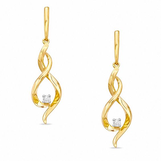 Previously Owned - 0.06 CT. T.w. Diamond Twisted Drop Earrings in 10K