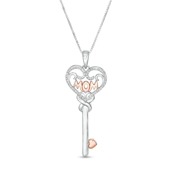 Previously Owned - 0.09 CT. T.w. Diamond "Mom" Heart-Top Key Pendant